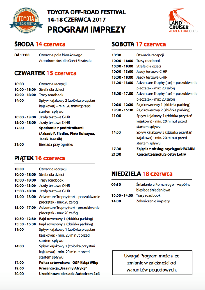 Toyota Offroad Festival - program